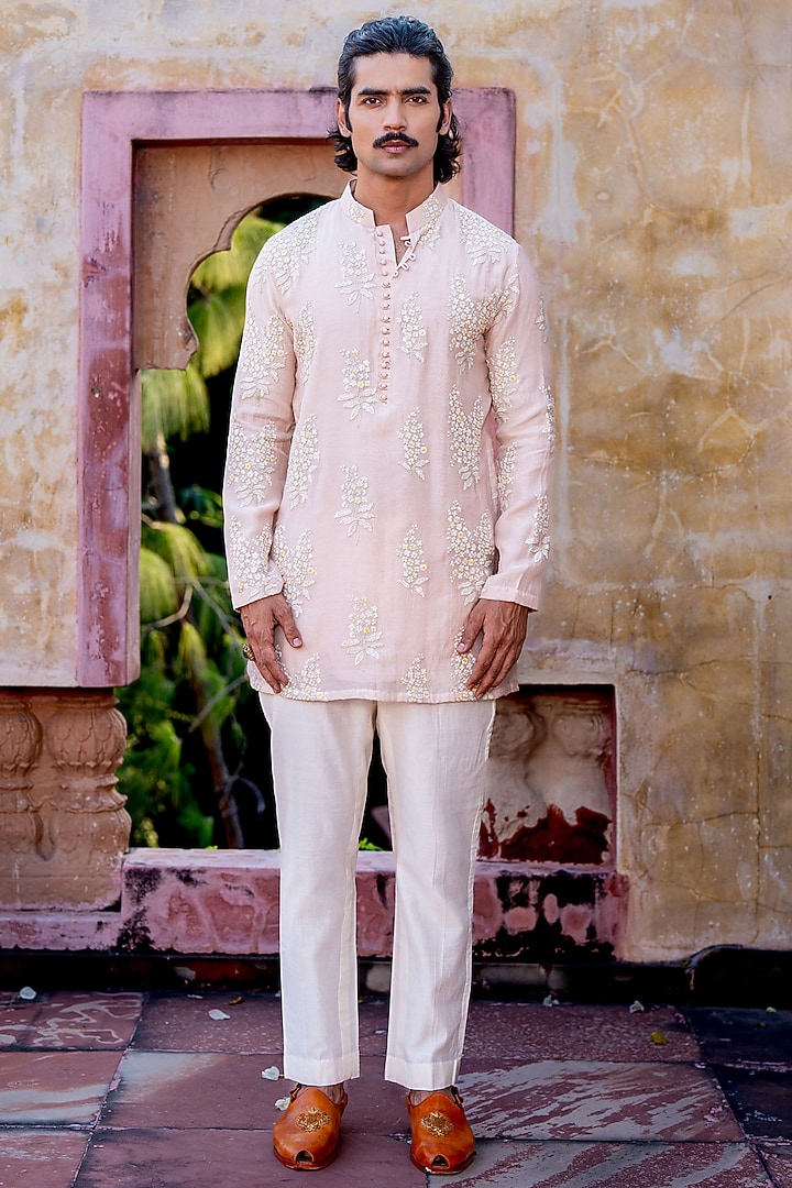 Dusty Pink Chanderi Floral Bundi Jacket Set by NAFS at Pernia's Pop Up Shop