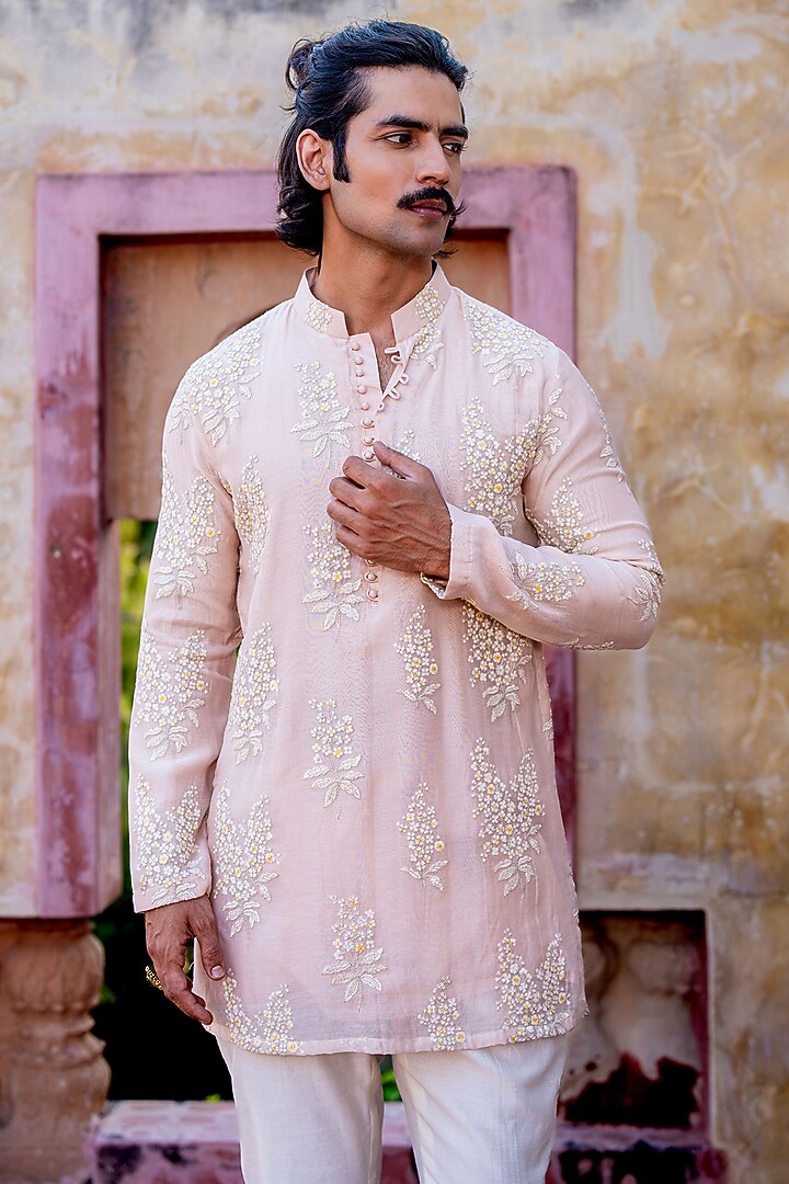 Dusty Pink Chanderi Floral Bundi Jacket Set by NAFS at Pernia's Pop Up Shop