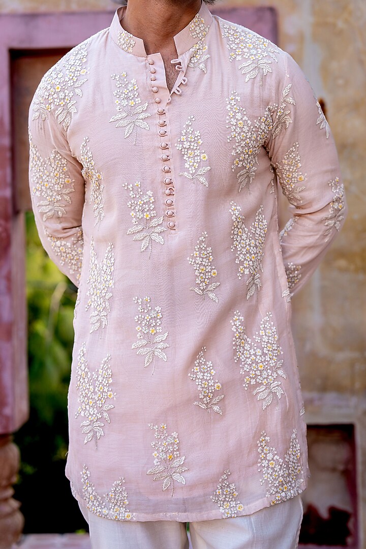 Dusty Pink Chanderi Floral Bundi Jacket Set by NAFS at Pernia's Pop Up Shop