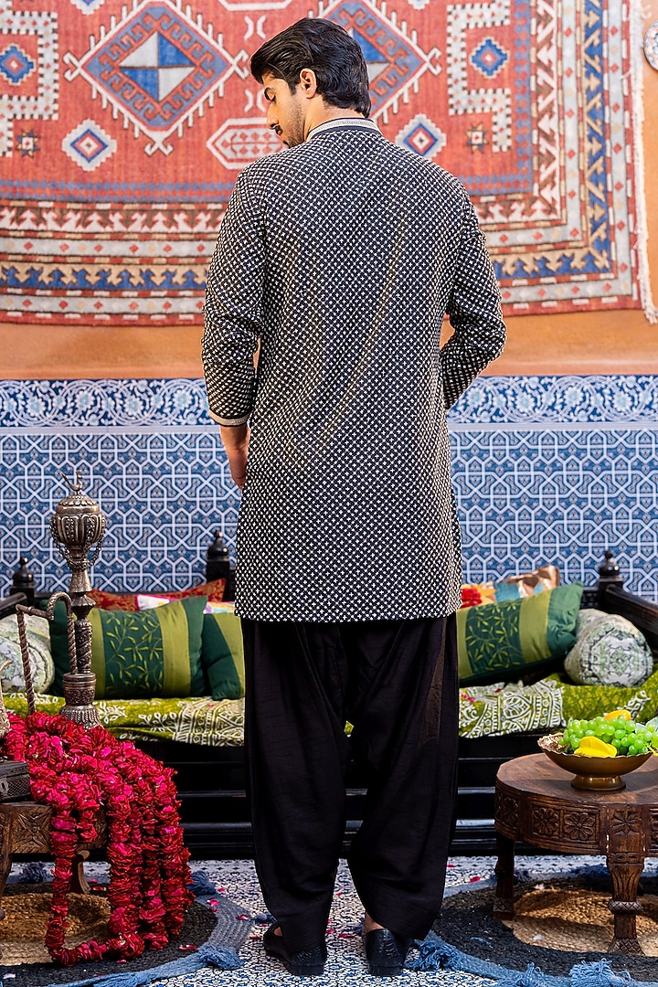Black Tussar Silk Zari Work Kurta Set by NAFS at Pernia's Pop Up Shop