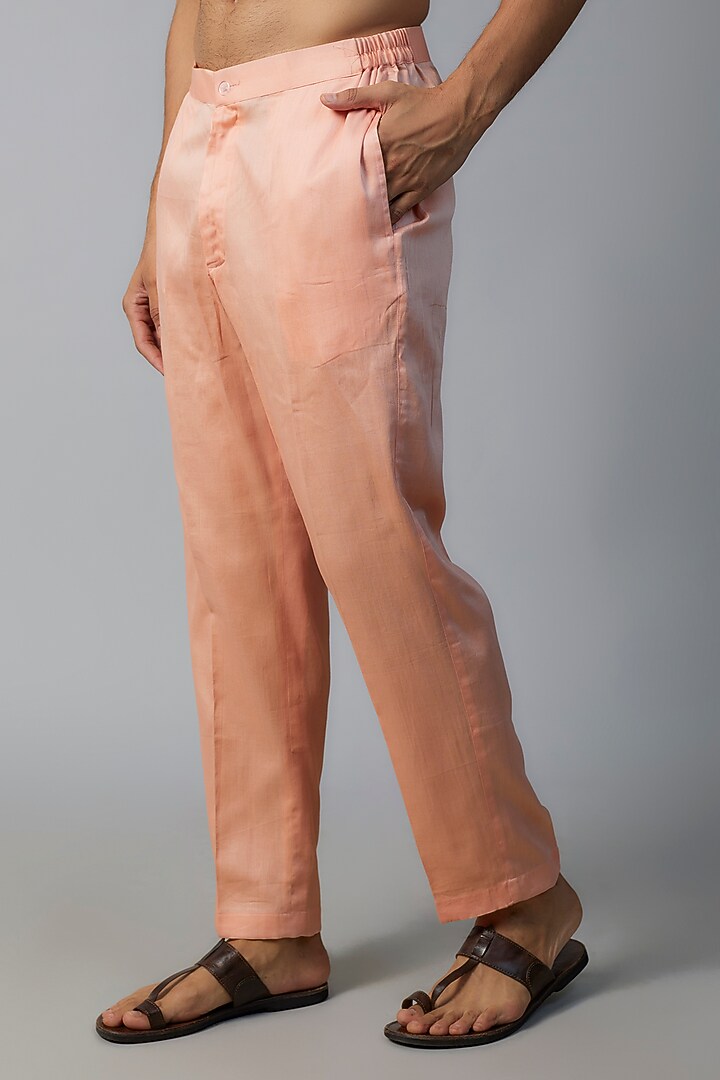 Peach Chanderi Floral Embroidered Kurta Set by NAFS at Pernia's Pop Up Shop