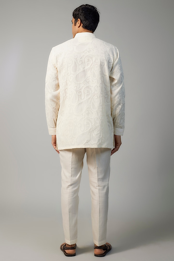 Ivory Chanderi Applique Embroidered Kurta set by NAFS at Pernia's Pop Up Shop