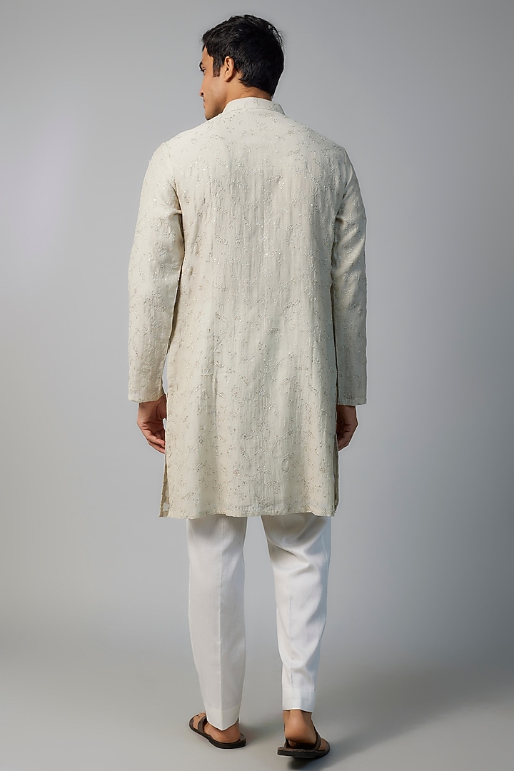 Glacier Grey Chanderi Zari & Tikki Embroidered Kurta Set by NAFS at Pernia's Pop Up Shop