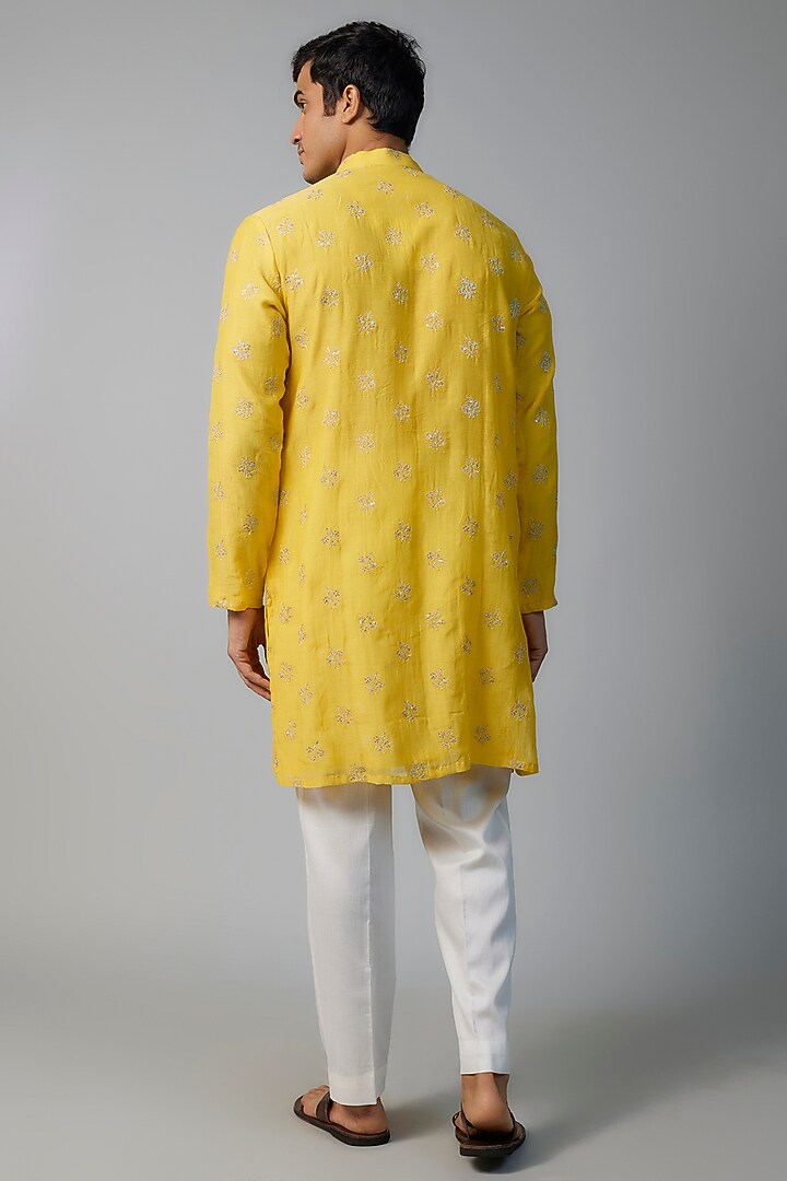 Yolk Yellow Chanderi Zari & Tikki Embroidered Kurta Set by NAFS at Pernia's Pop Up Shop