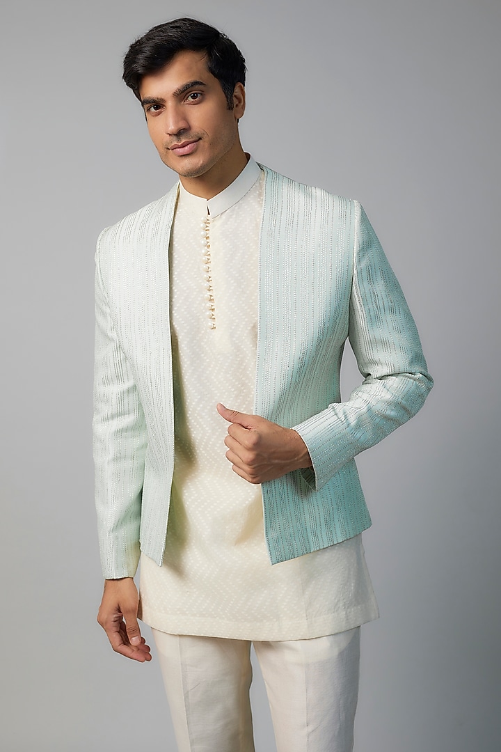 Mint Chandri Zari Embroidered Indo-Western Set by NAFS at Pernia's Pop Up Shop