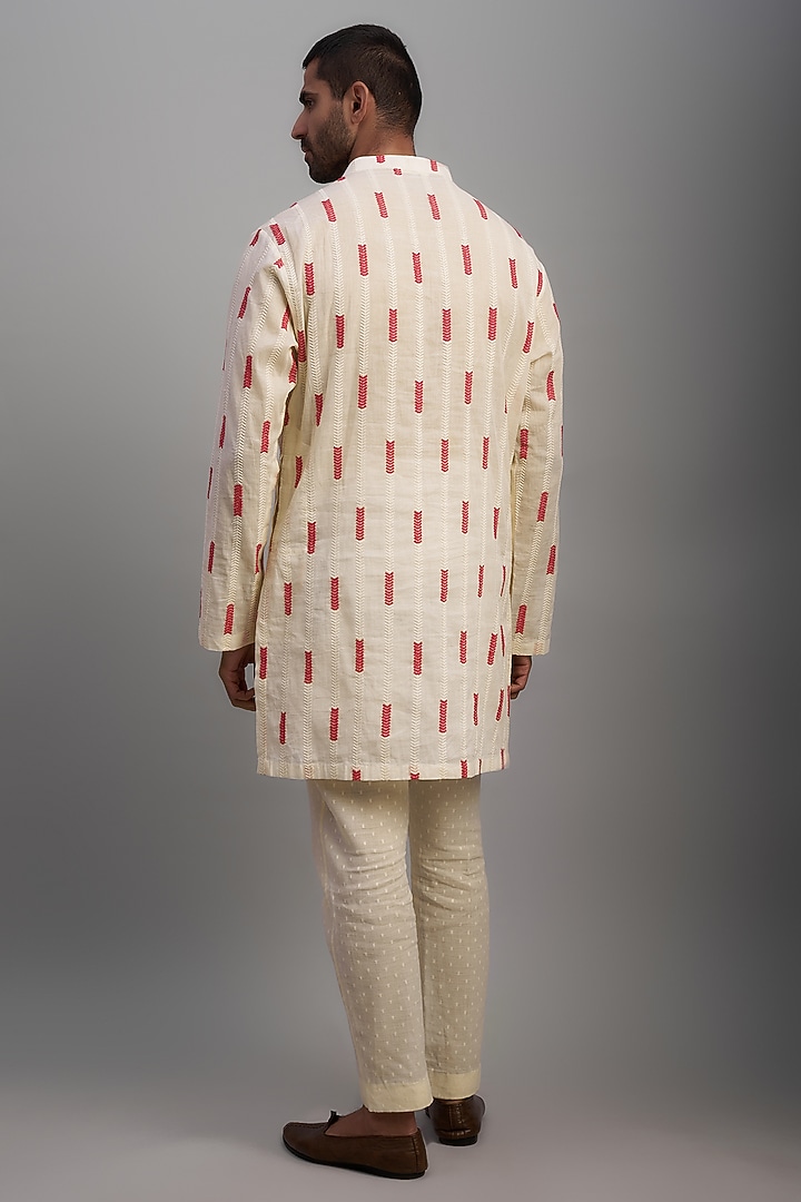 Ivory Cotton Embroidered Kurta Set by NAFS at Pernia's Pop Up Shop