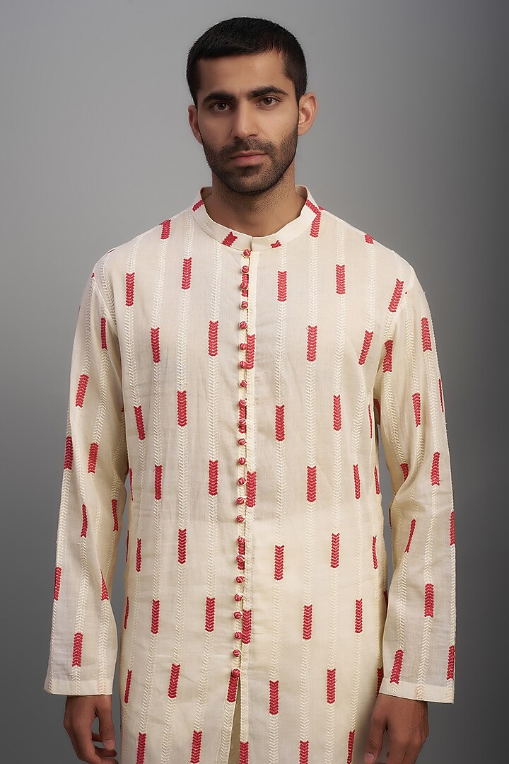 Ivory Cotton Embroidered Kurta Set by NAFS at Pernia's Pop Up Shop