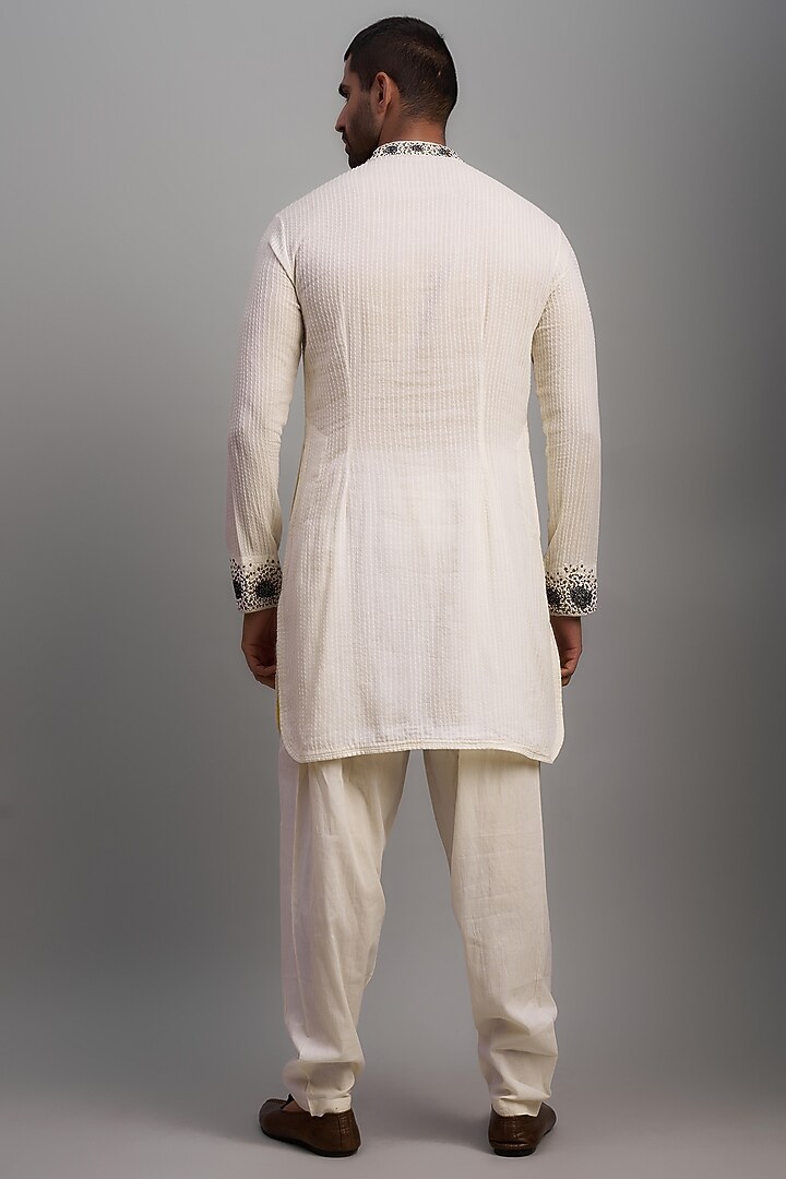 Ivory Kora Cotton Hand Embroidered Kurta Set by NAFS at Pernia's Pop Up Shop