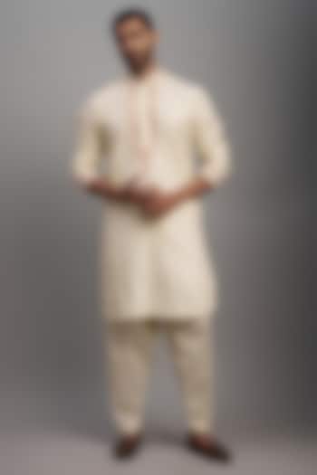 Ivory Cotton Lurex Hand Embroidered Kurta Set by NAFS at Pernia's Pop Up Shop