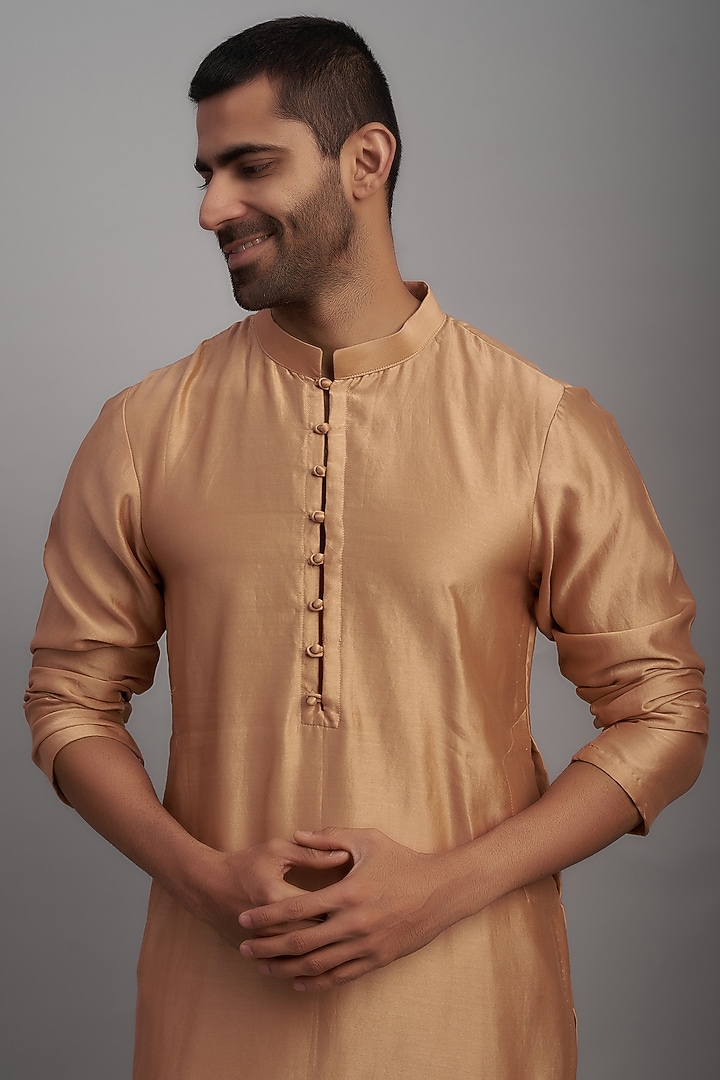 Tan Brown Chanderi Kurta Set by NAFS at Pernia's Pop Up Shop