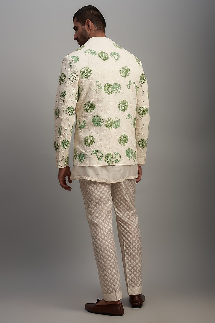 Ivory Cotton Hand Embroidered Wedding Indowestern Jacket Set by NAFS at Pernia's Pop Up Shop