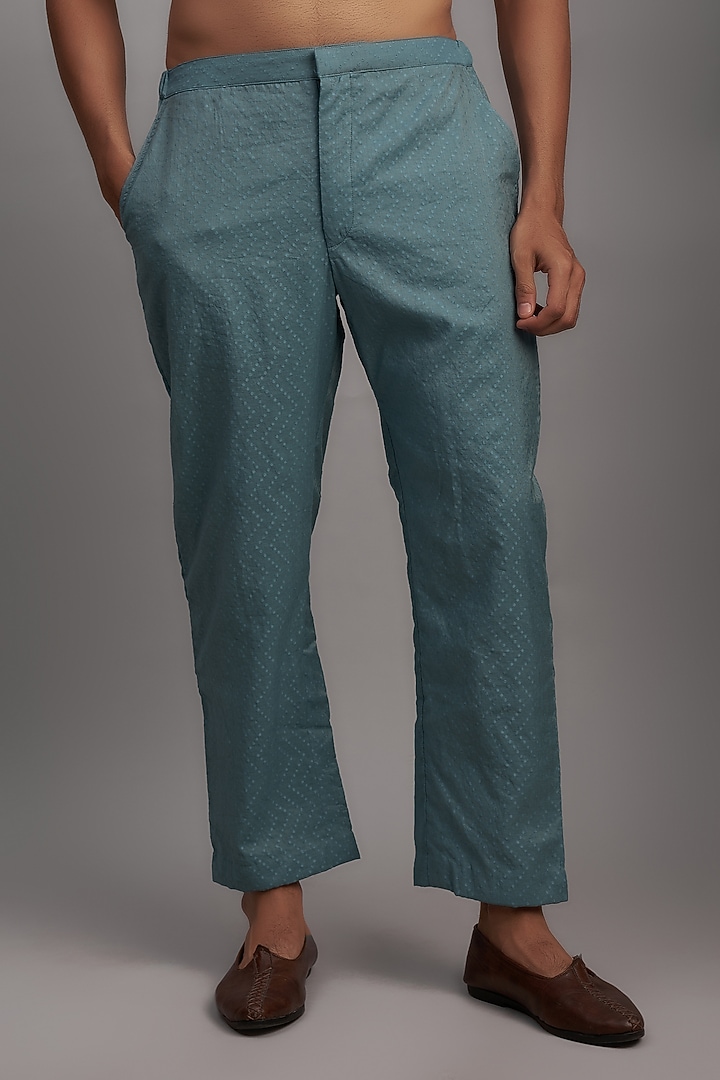 Bluish Grey Chanderi Kurta Set by NAFS at Pernia's Pop Up Shop