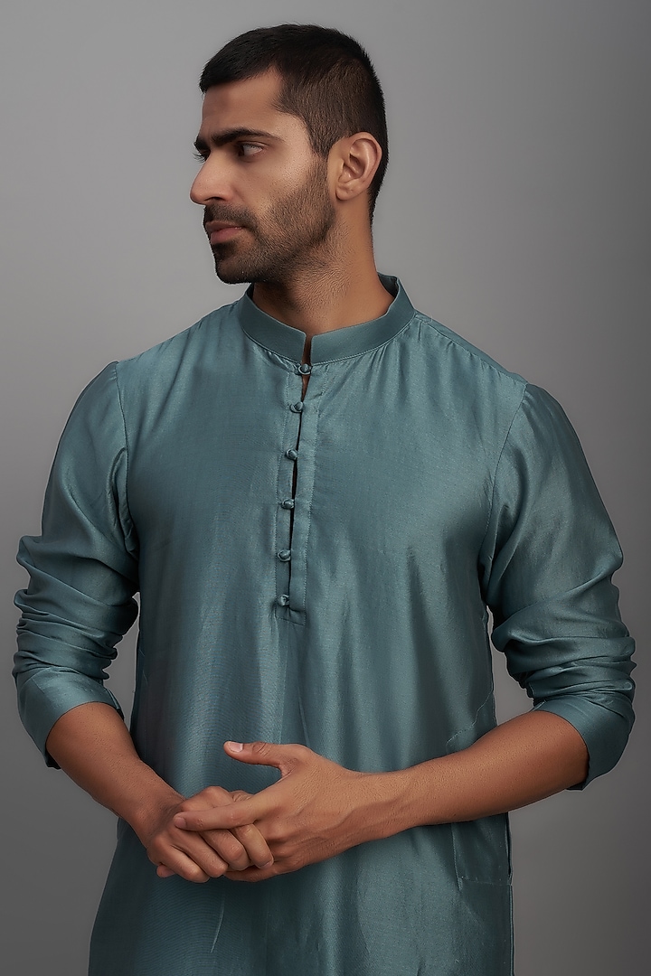 Bluish Grey Chanderi Kurta Set by NAFS at Pernia's Pop Up Shop