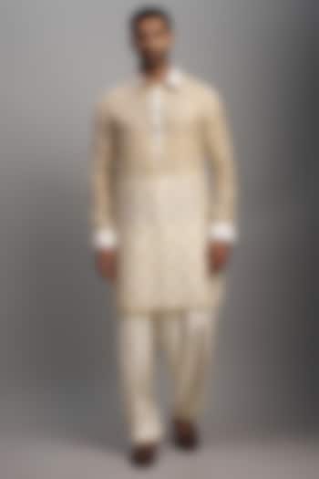 Ivory Chanderi Embroidered Kurta Set by NAFS at Pernia's Pop Up Shop