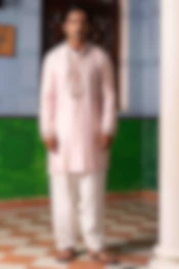 Pink Tussar Silk Mirror Work Kurta Set by NAFS at Pernia's Pop Up Shop