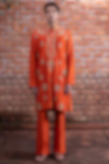 Orange Tussar Silk Resham Work Kurta Set by NAFS at Pernia's Pop Up Shop