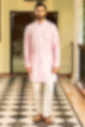 Bubble Gum Pink Chanderi Floral Kasab Embroidered Kurta Set by NAFS
