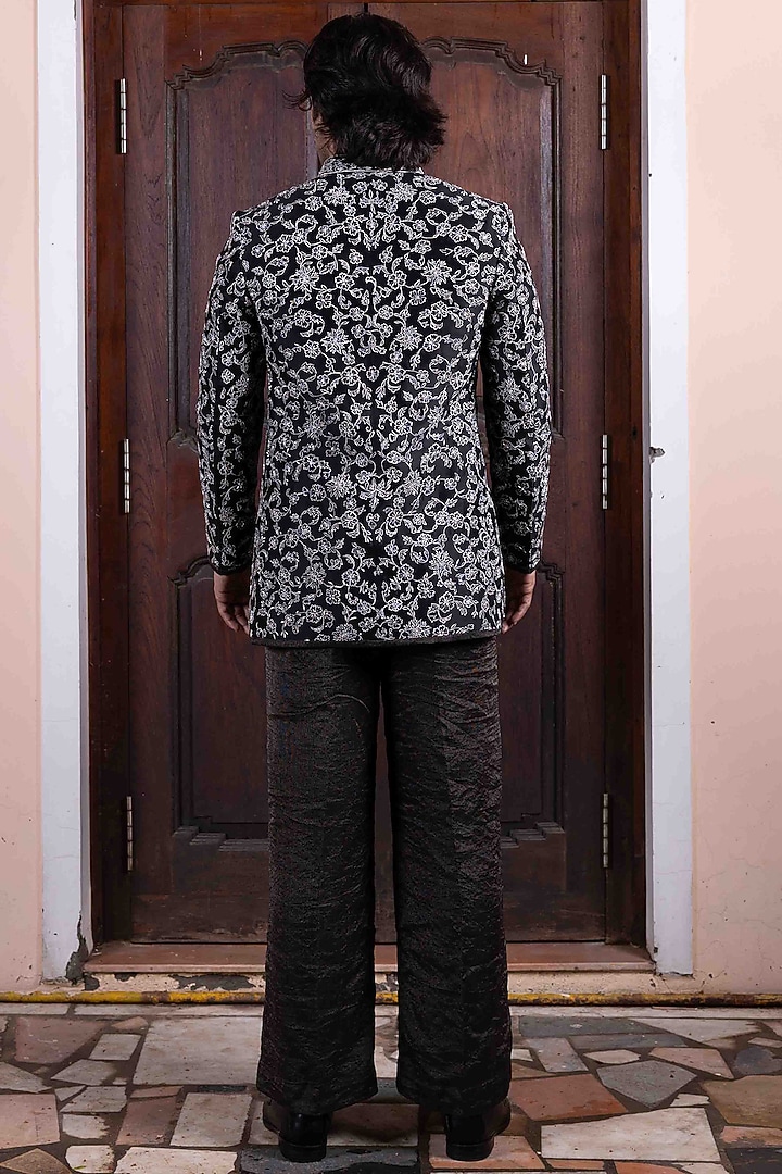 Black Tussar Silk Zardosi Jaal Work Jacket Set by NAFS at Pernia's Pop Up Shop