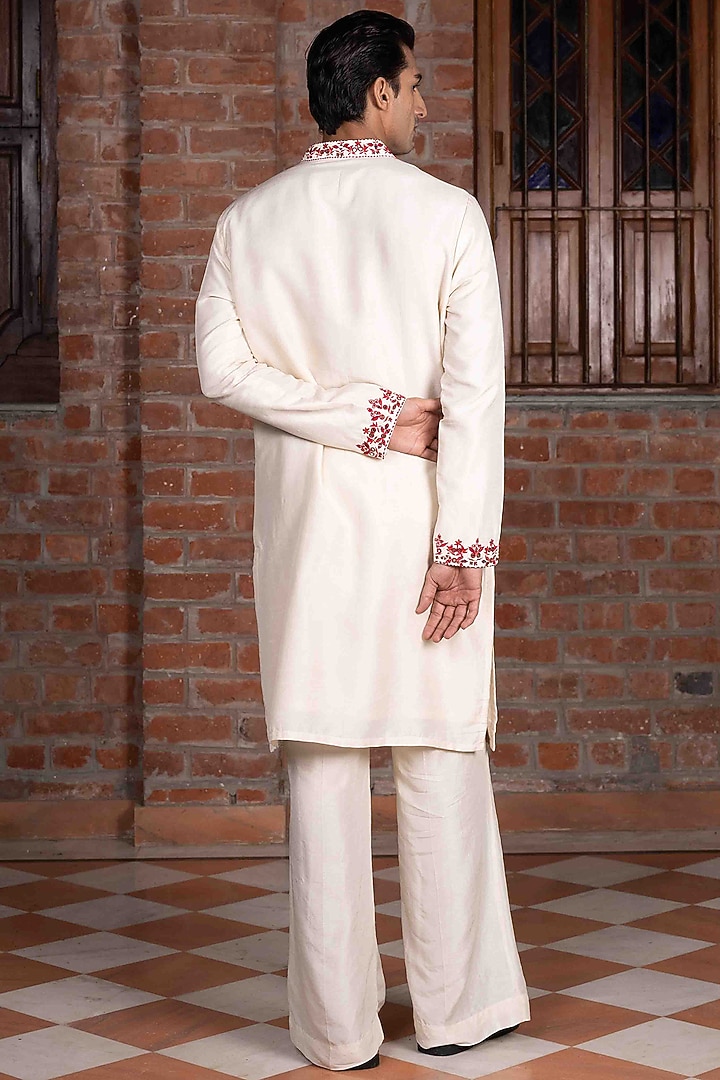 Ivory Tussar Silk Thread Work Kurta Set by NAFS at Pernia's Pop Up Shop