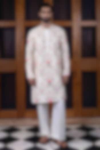 Ivory Tussar Silk Floral Jaal Resham Work Kurta Set by NAFS