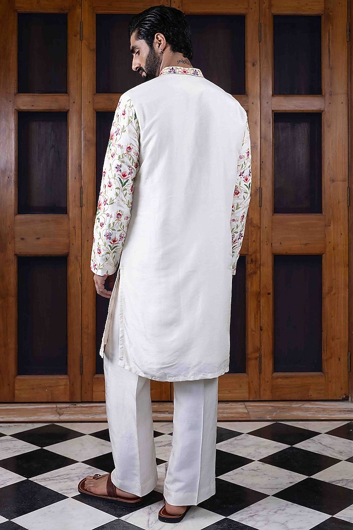 Ivory Tussar Silk Floral Jaal Resham Work Kurta Set by NAFS at Pernia's Pop Up Shop