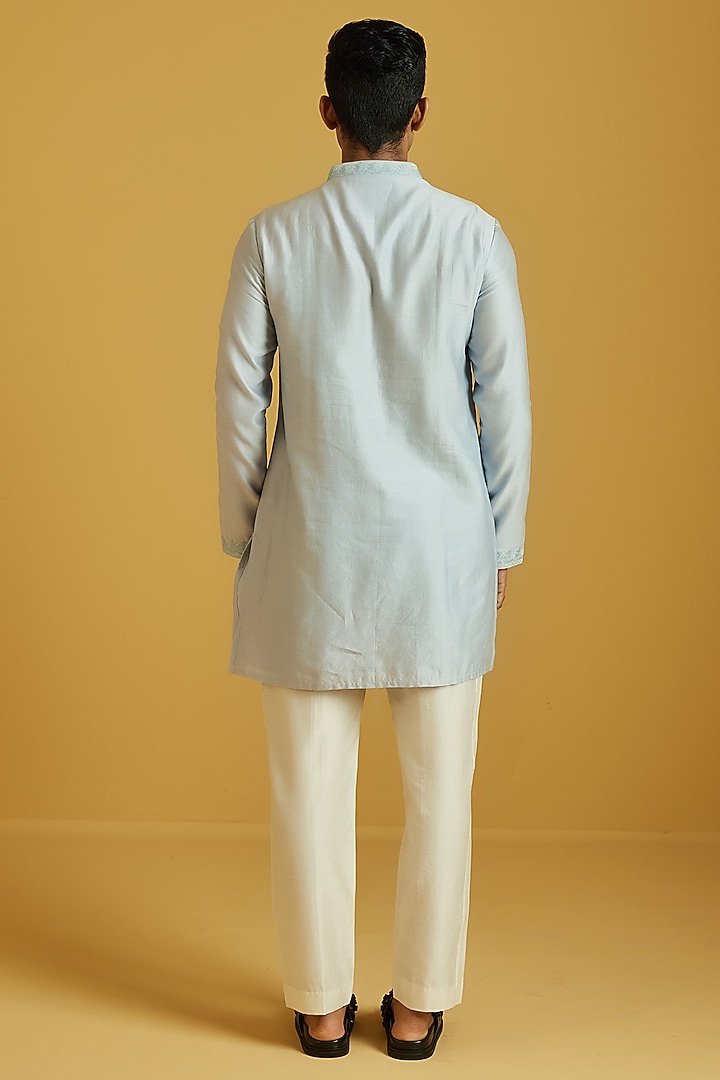 Powder Blue Chanderi Embroidered Kurta Set by NAFS at Pernia's Pop Up Shop
