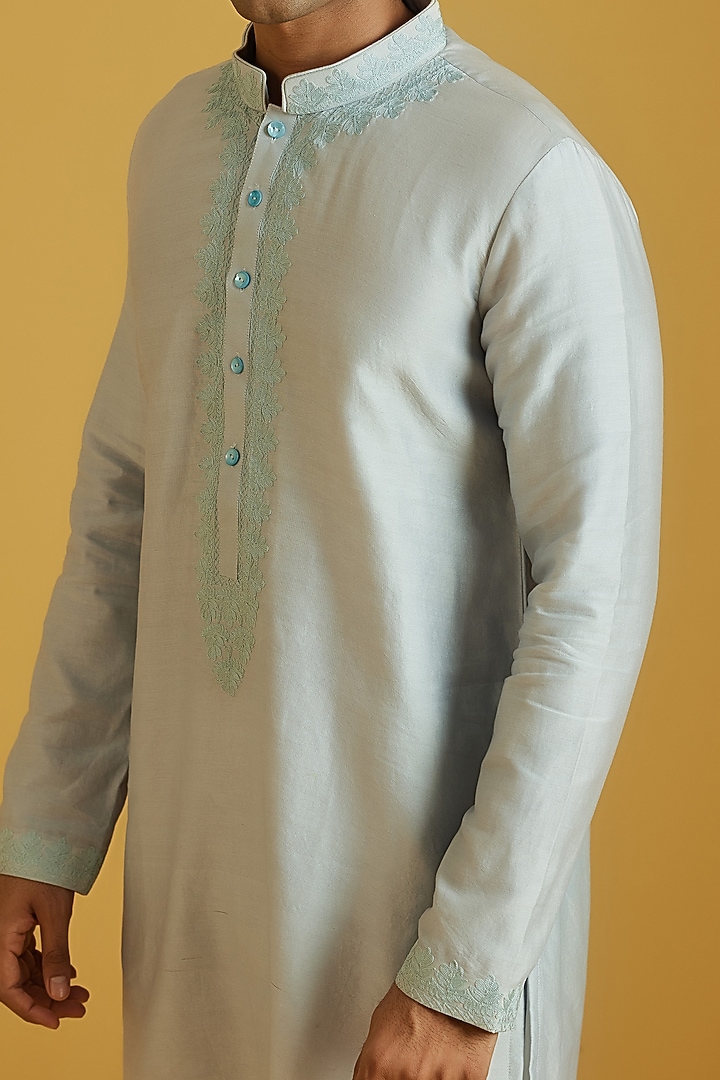 Powder Blue Chanderi Embroidered Kurta Set by NAFS at Pernia's Pop Up Shop