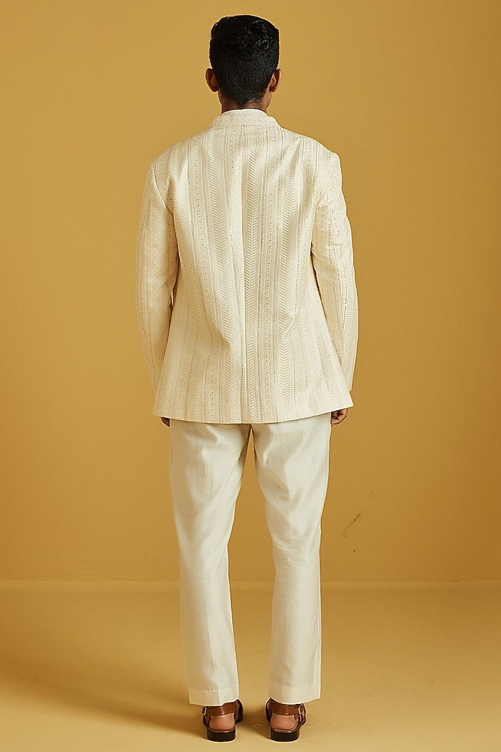 Ecru Chanderi Embroidered Jacket Set by NAFS at Pernia's Pop Up Shop