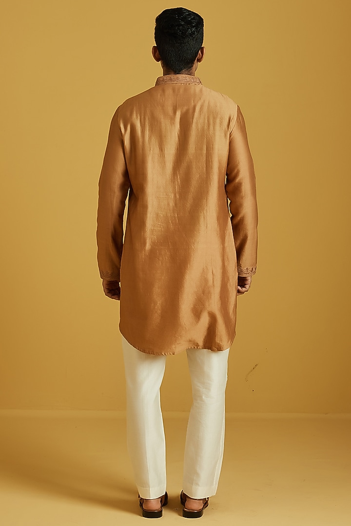 Mustard Chanderi Embroidered Kurta Set by NAFS at Pernia's Pop Up Shop
