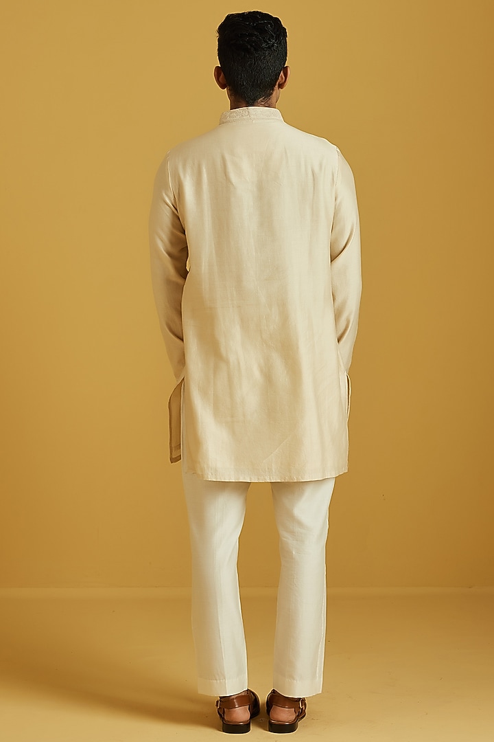 Beige Chanderi Embroidered Kurta Set by NAFS at Pernia's Pop Up Shop