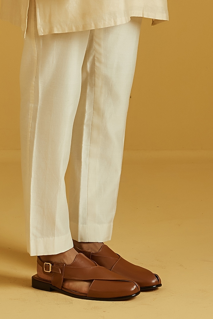 Beige Chanderi Embroidered Kurta Set by NAFS at Pernia's Pop Up Shop