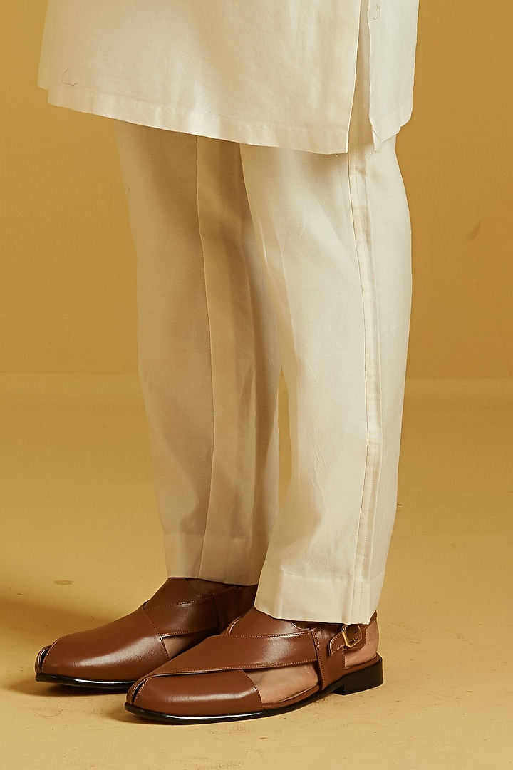 Ivory Chanderi Aari Embroidered Kurta Set by NAFS at Pernia's Pop Up Shop