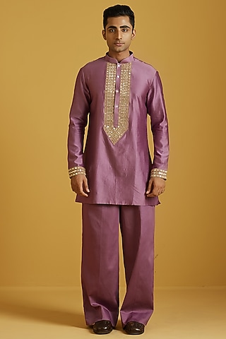 Plum Chanderi Embroidered Kurta Set by NAFS