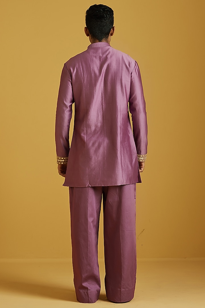 Plum Chanderi Embroidered Kurta Set by NAFS at Pernia's Pop Up Shop