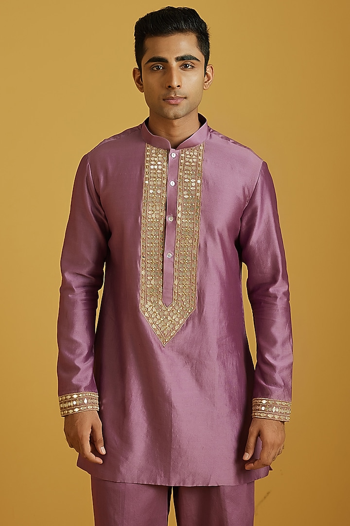 Plum Chanderi Embroidered Kurta Set by NAFS at Pernia's Pop Up Shop