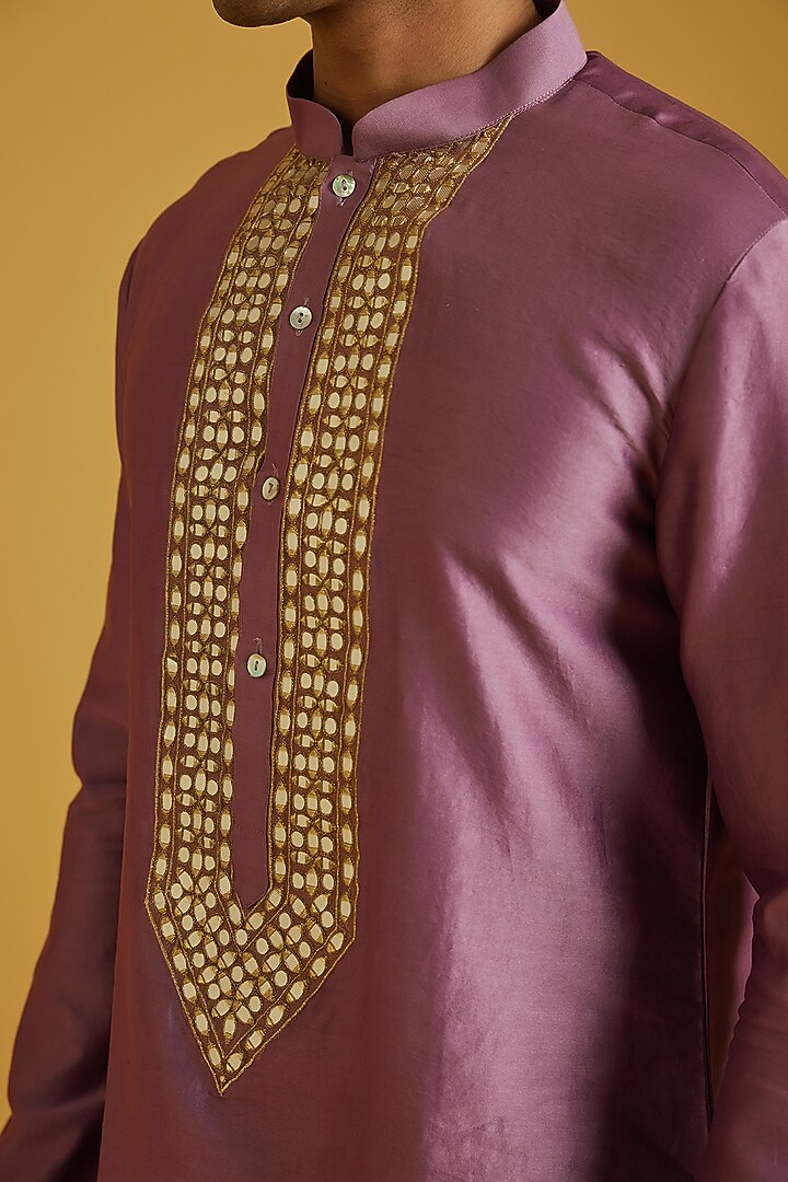 Plum Chanderi Embroidered Kurta Set by NAFS at Pernia's Pop Up Shop