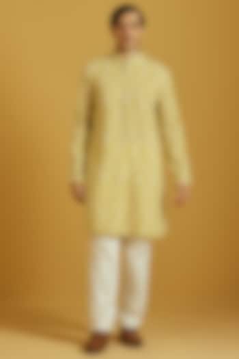 Pastel Yellow Cotton Embroidered Kurta Set by NAFS at Pernia's Pop Up Shop