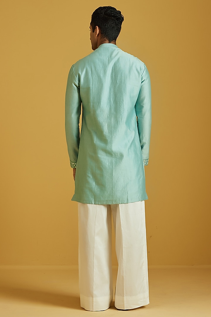 Mint Chanderi Embroidered Kurta Set by NAFS at Pernia's Pop Up Shop