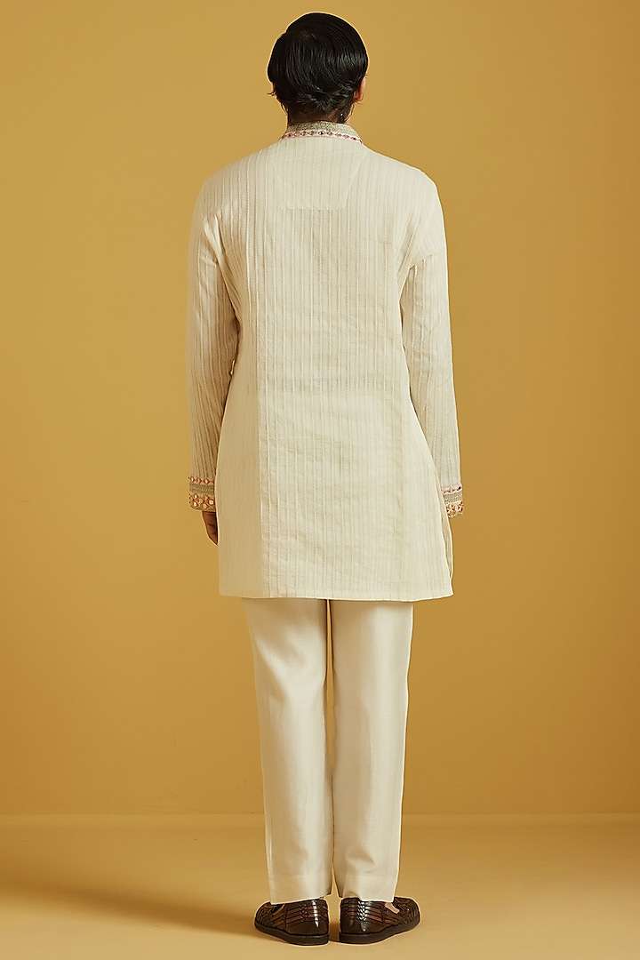 Cream Cotton Embroidered Kurta Set by NAFS at Pernia's Pop Up Shop