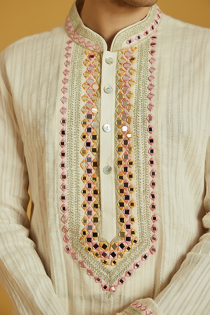 Cream Cotton Embroidered Kurta Set by NAFS at Pernia's Pop Up Shop