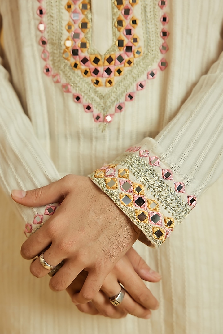 Cream Cotton Embroidered Kurta Set by NAFS at Pernia's Pop Up Shop