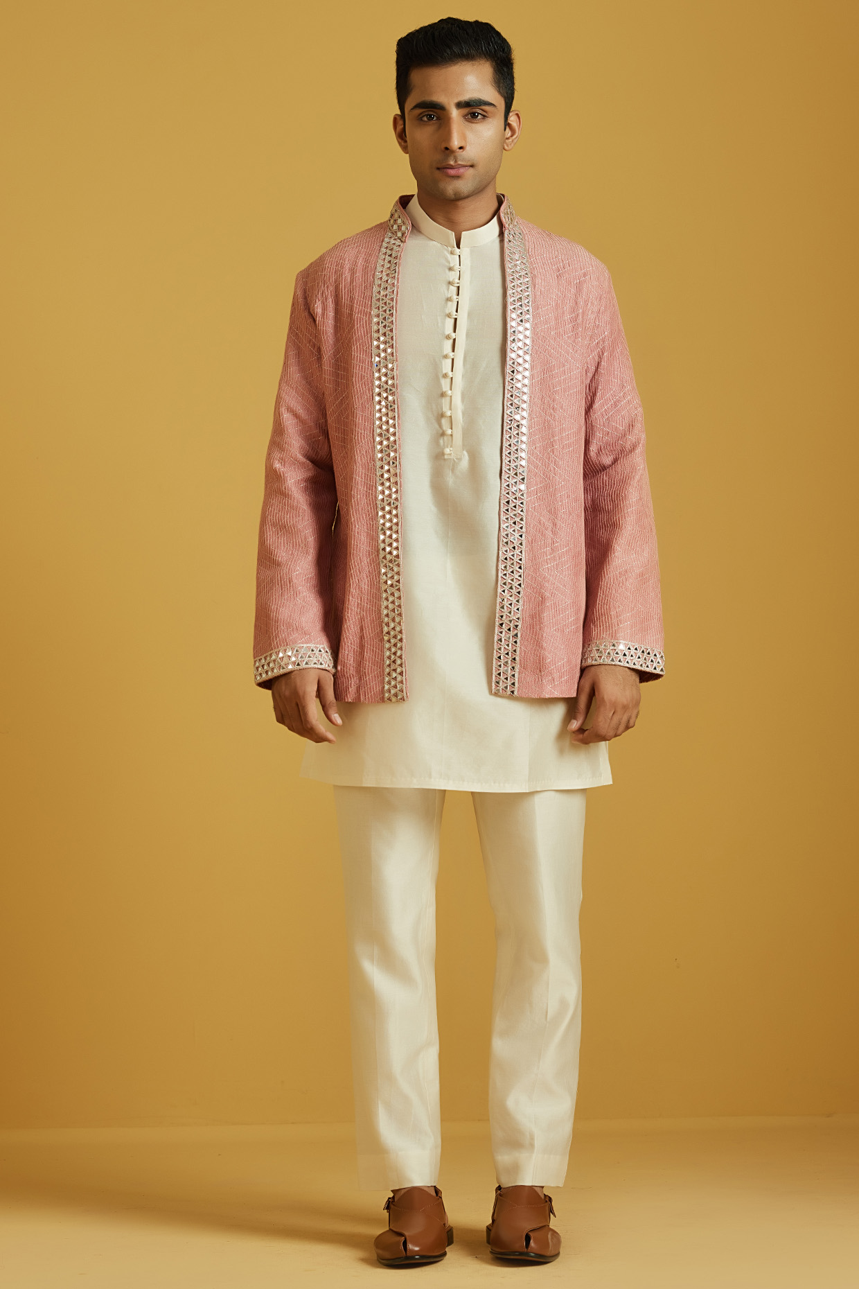 Red Chanderi Wedding Indowestern Set by NAFS at Pernia's Pop Up Shop