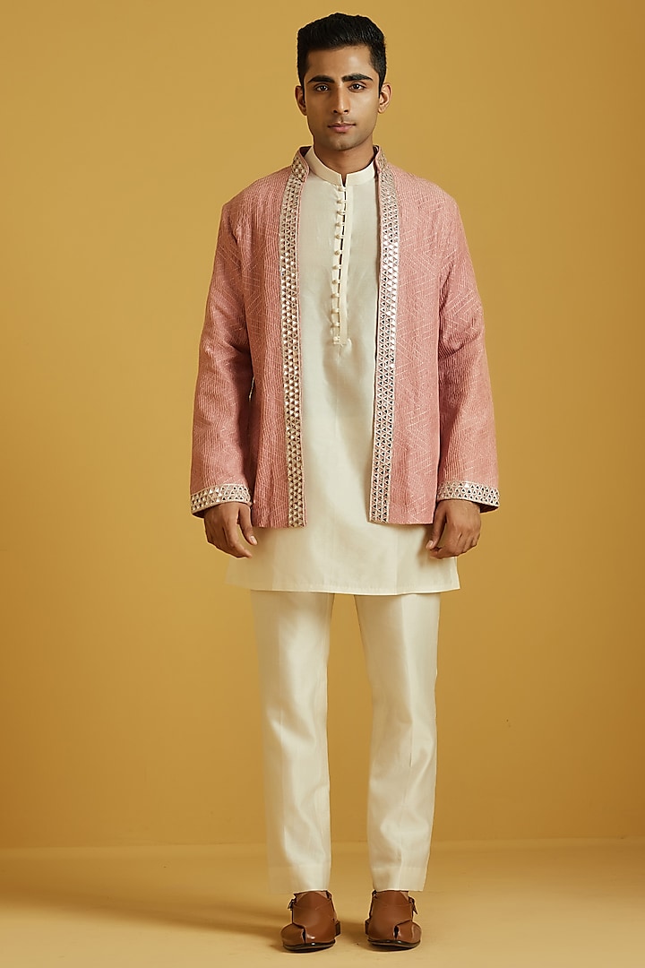 Red Chanderi Wedding Indowestern Set by NAFS at Pernia's Pop Up Shop