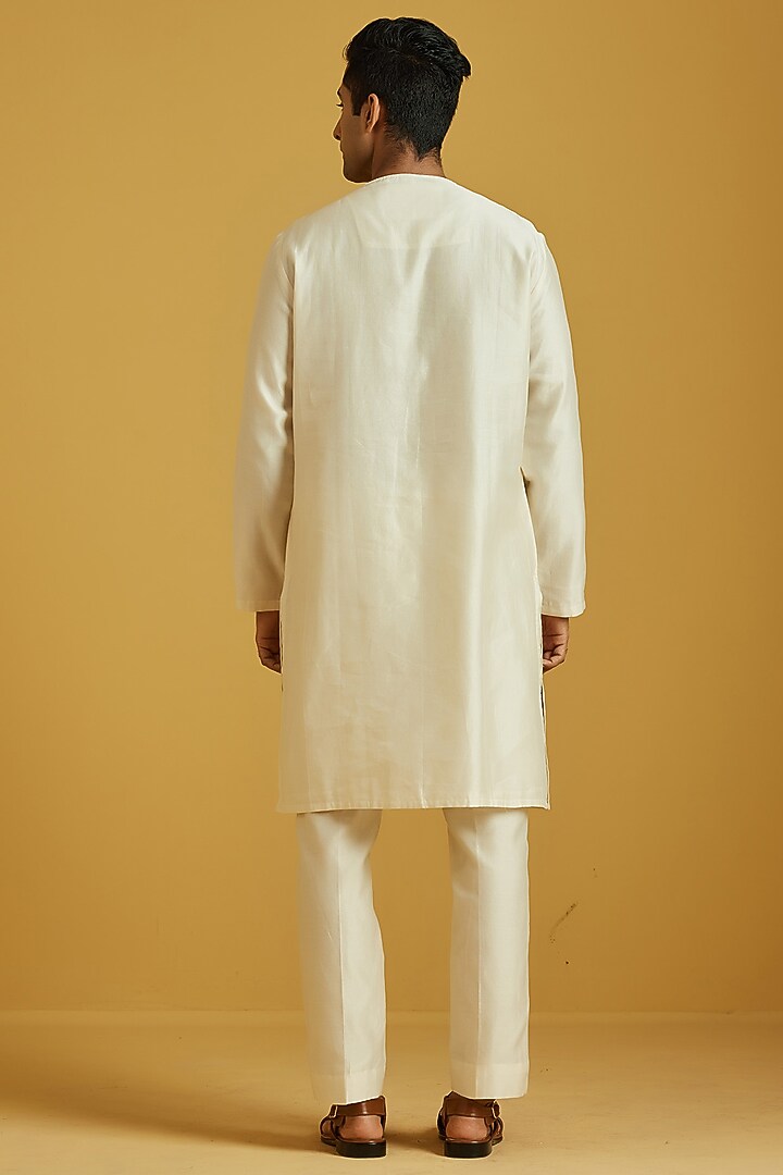 White Chanderi Embroidered Kurta Set by NAFS at Pernia's Pop Up Shop