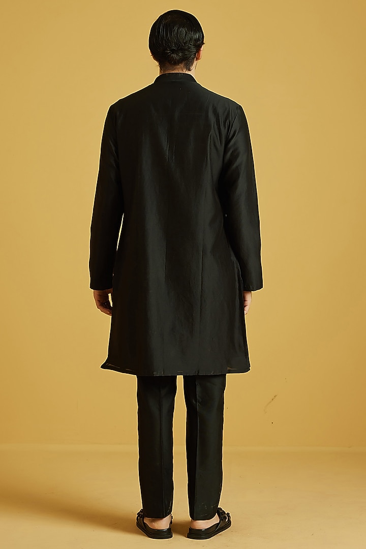 Black Chanderi Embroidered Kurta Set by NAFS at Pernia's Pop Up Shop