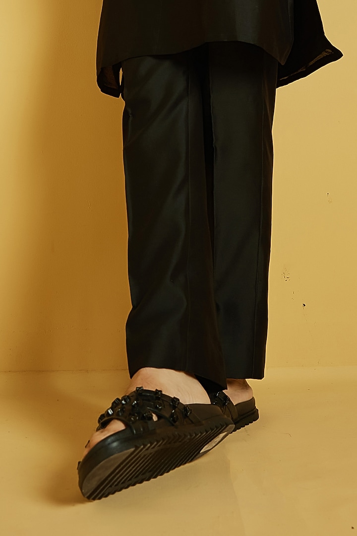 Black Chanderi Embroidered Kurta Set by NAFS at Pernia's Pop Up Shop