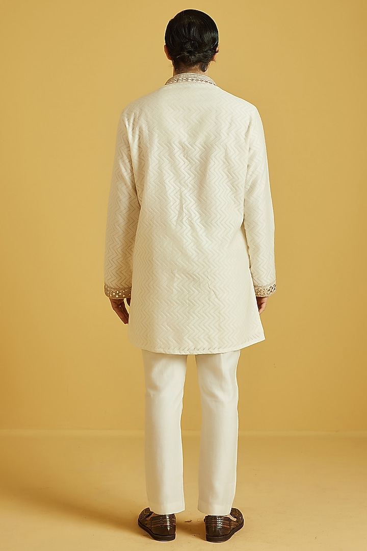White Chanderi Embroidered Kurta Set by NAFS at Pernia's Pop Up Shop