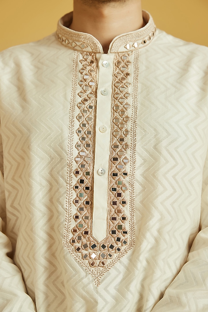 White Chanderi Embroidered Kurta Set by NAFS at Pernia's Pop Up Shop