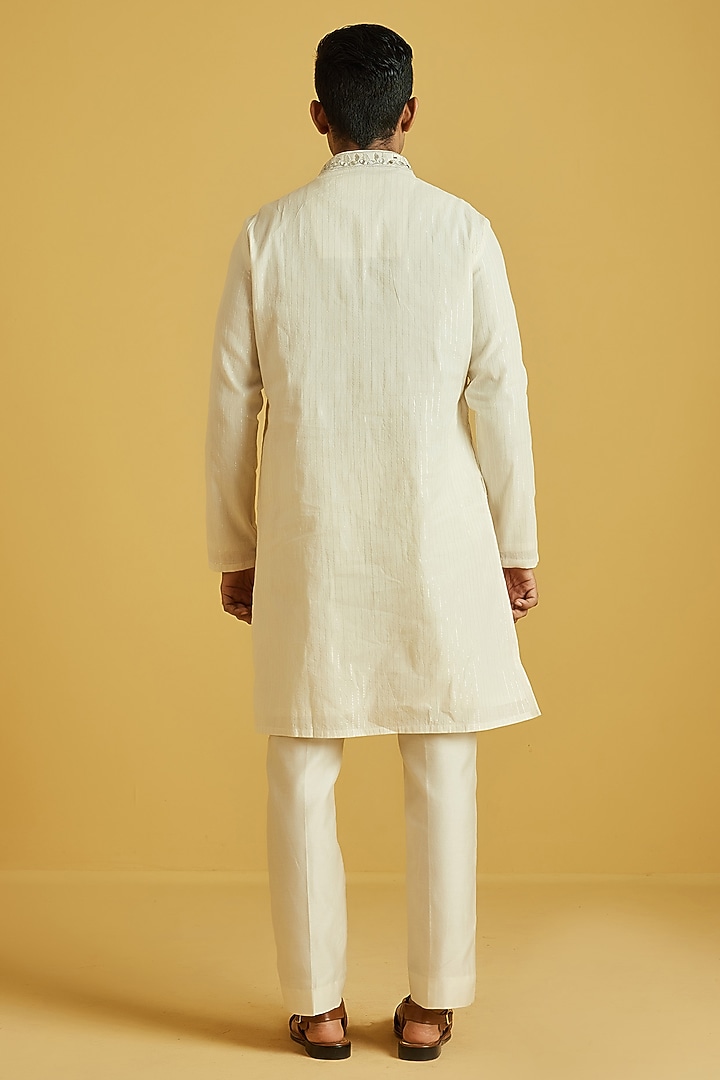 White Cotton Lurex Embroidered Kurta Set by NAFS at Pernia's Pop Up Shop