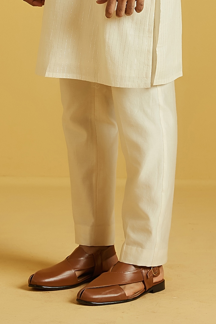 White Cotton Lurex Embroidered Kurta Set by NAFS at Pernia's Pop Up Shop
